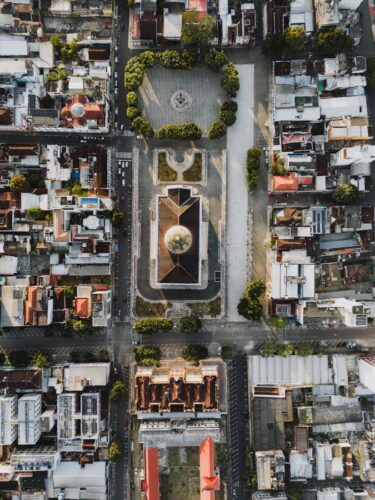 Stunning aerial view of Centro district in Manaus, Brazil, showcasing urban layout and architecture.